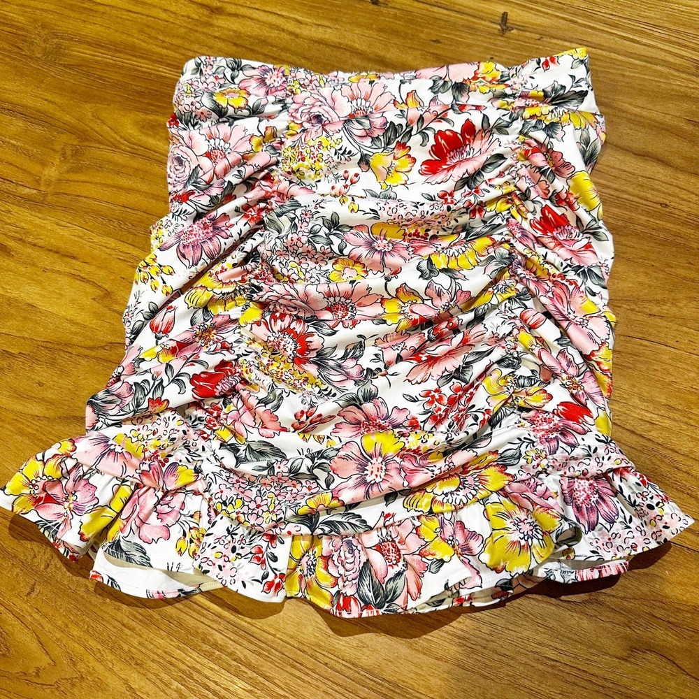 By‎ Egreis Women’s Floral Shirred Ruffle Smocked Tube Top Strapless Blouse